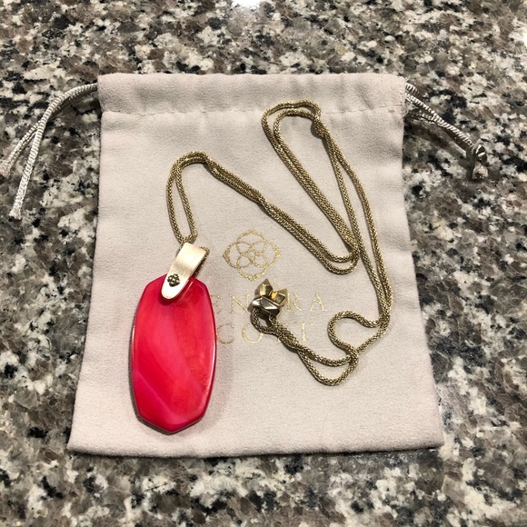 Inez Gold Long Pendant Necklace In Red MOP - Picture 5 of 5